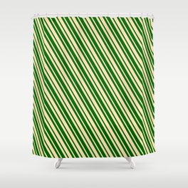 [ Thumbnail: Beige and Dark Green Colored Lines/Stripes Pattern Shower Curtain ]