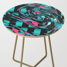 Teal Psychedelic Checkered Warp  Side Table
