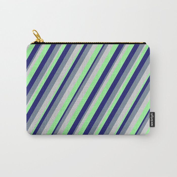 Light Grey, Green, Midnight Blue, and Light Slate Gray Colored Stripes/Lines Pattern Carry-All Pouch