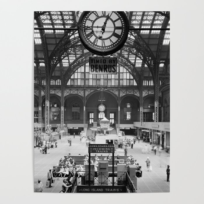 Penn Station 370 Seventh Avenue Train Station Concourse New York black and white photography - photo Poster