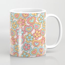 Happy Daisy and Heart Pattern, Cute, Fun, Colorful, Mint, Blush Coffee Mug