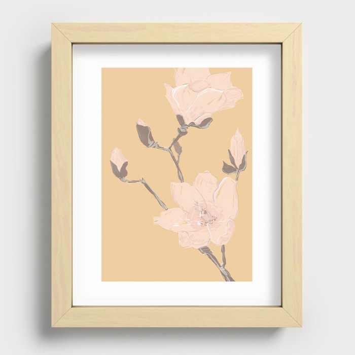 Magnolia flower Japanese minimalism style artwork in retro colors Recessed Framed Print