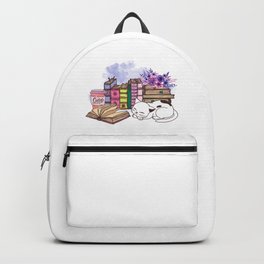 Books Cats Coffee Illustration Backpack
