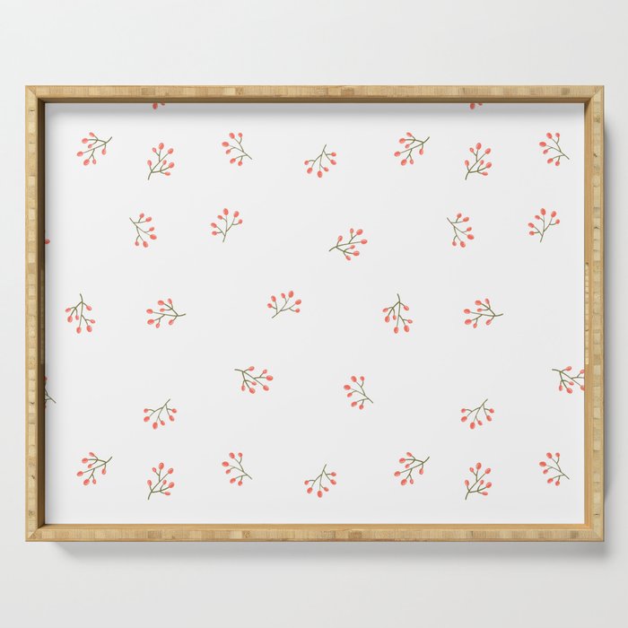 Branches With Red Berries Seamless Pattern  Serving Tray