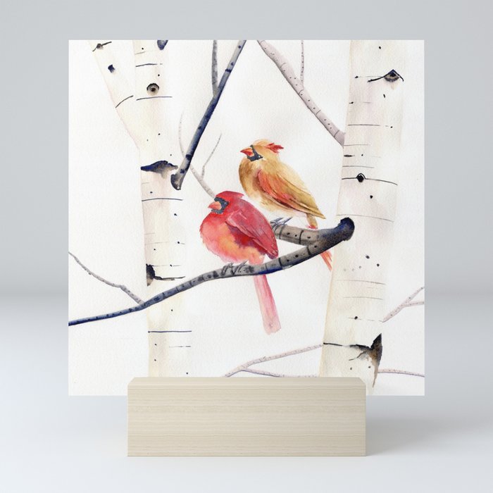 Cardinals and Birch Trees  Mini Art Print