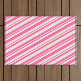 [ Thumbnail: Hot Pink & Beige Colored Lines Pattern Outdoor Rug ]