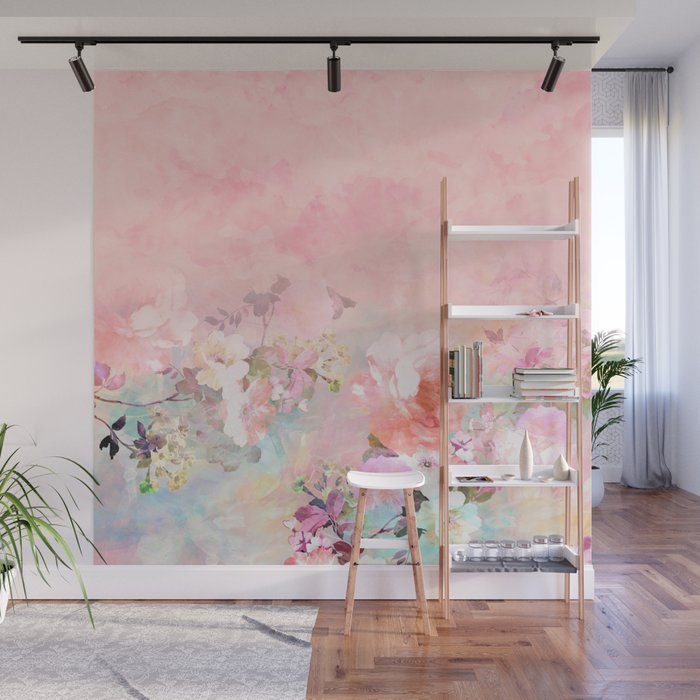 Modern blush watercolor ombre floral watercolor pattern Wall Mural