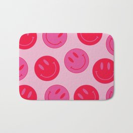 Large Pink and Red Vsco Smiley Face Pattern - Preppy Aesthetic Bath Mat