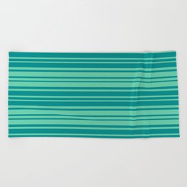 [ Thumbnail: Aquamarine and Dark Cyan Colored Stripes Pattern Beach Towel ]