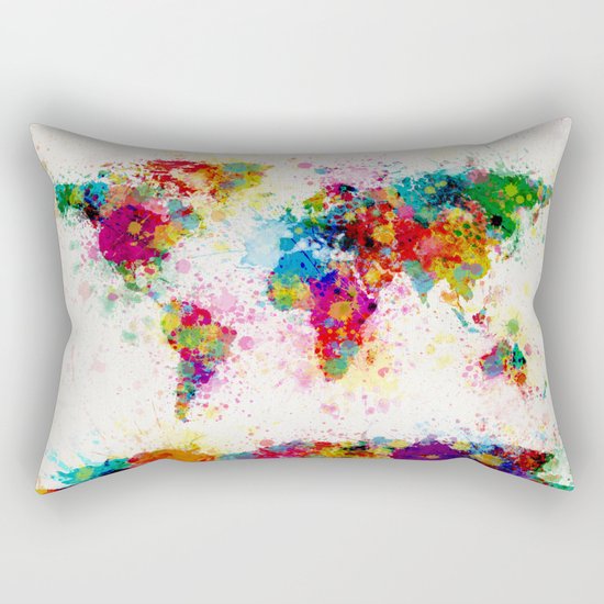 Map of the World Map Paint Splashes Rectangular Pillow
