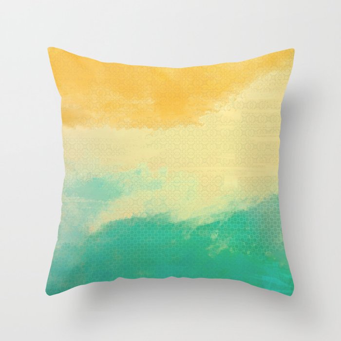 Painted Dream Mist over the sand and see in yellow, orange and turquoise Throw Pillow