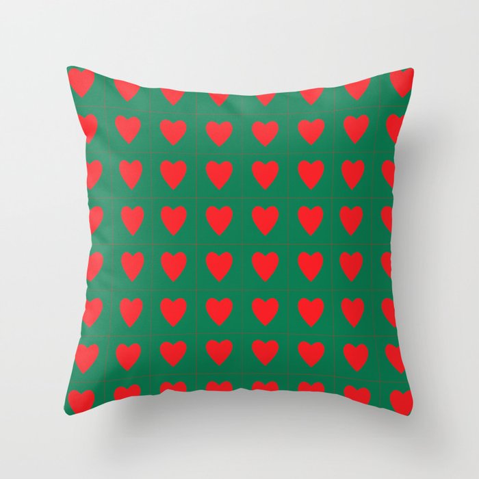 Teal red hearts pattern Throw Pillow