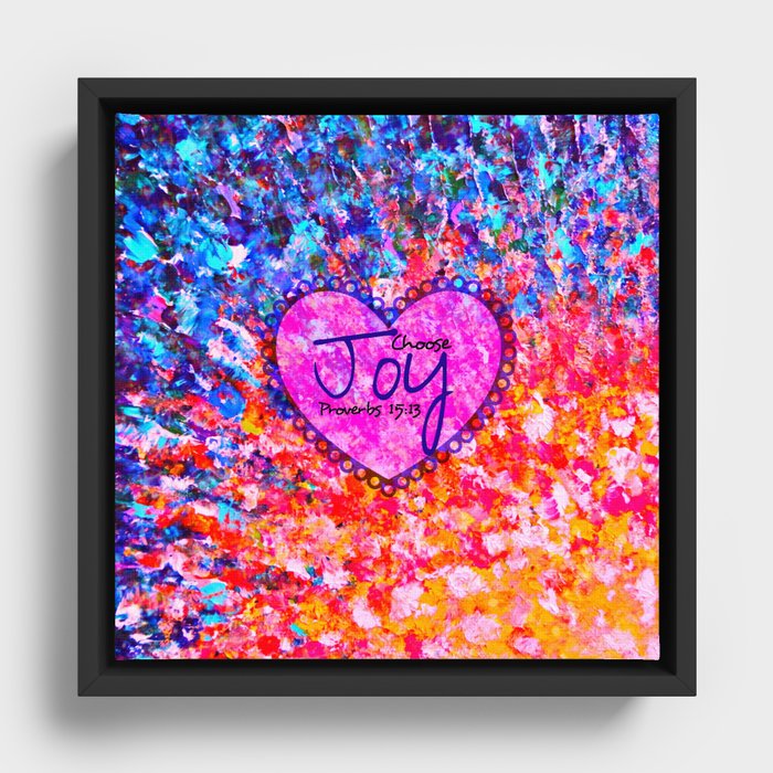 CHOOSE JOY Christian Art Abstract Painting Typography Happy Colorful Splash Heart Proverbs Scripture Framed Canvas