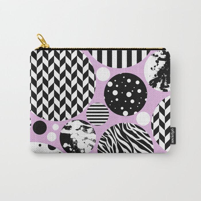 Eclectic Black And White Circles On Pastel Pink Carry-All Pouch