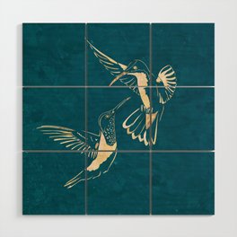 Gold Turquoise Hummingbirds Wood Wall Art