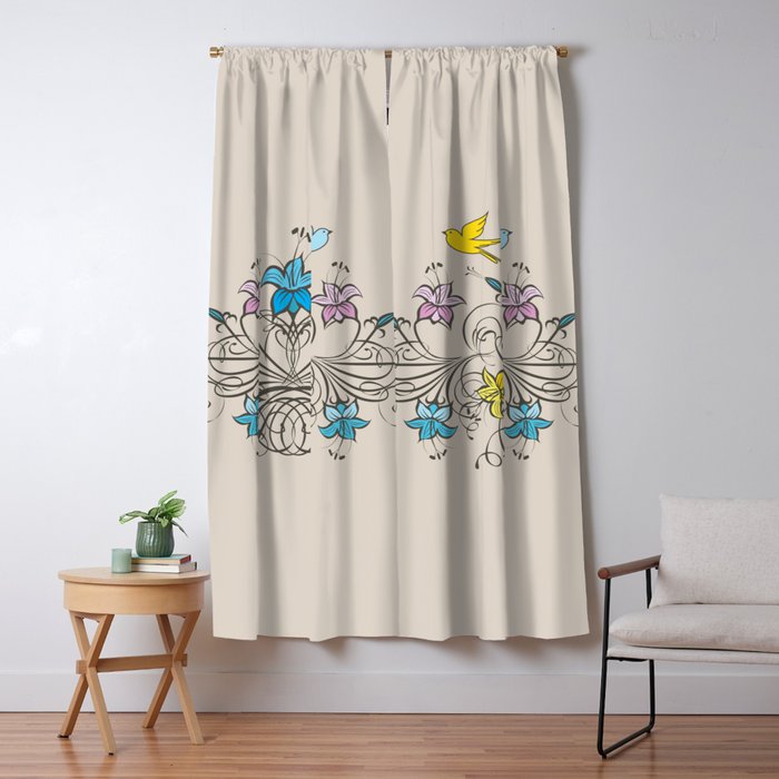 Shabby Chic Vintage Lily Flowers Bouquet And Birds 1 Blackout