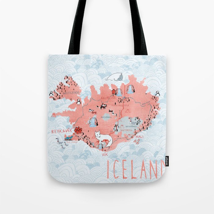 Illustrated Map of Iceland Tote Bag