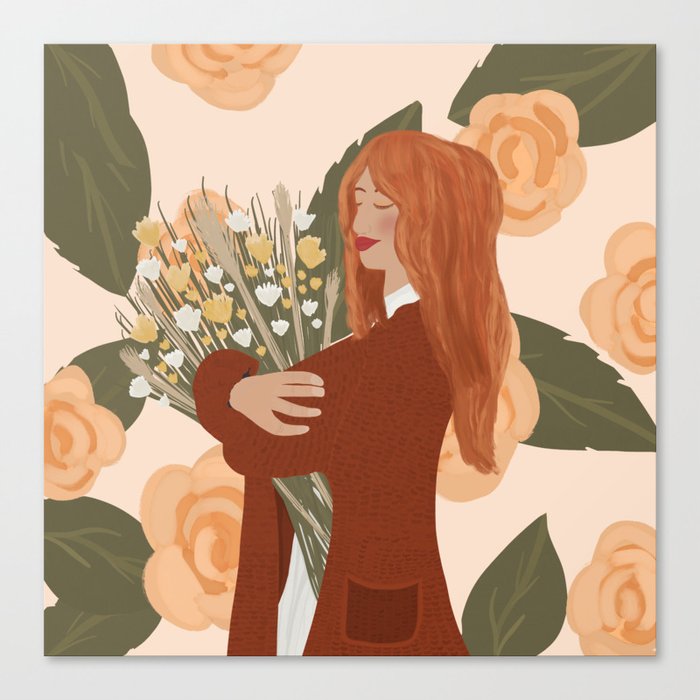 Girl With Wild Flower Bouquet  Canvas Print