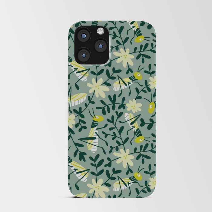 Insects and flowers green print iPhone Card Case