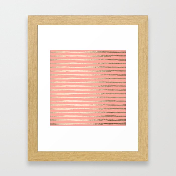 Abstract Stripes Gold Coral Pink Framed Art Print