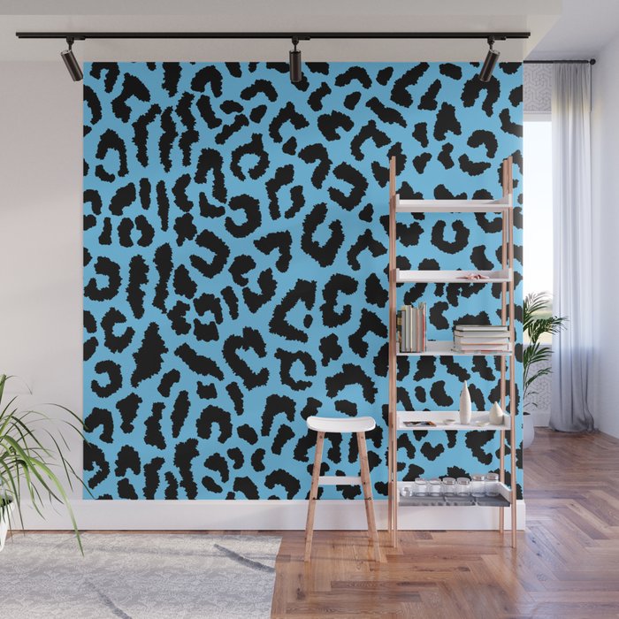 2000s leopard_black on blue Wall Mural