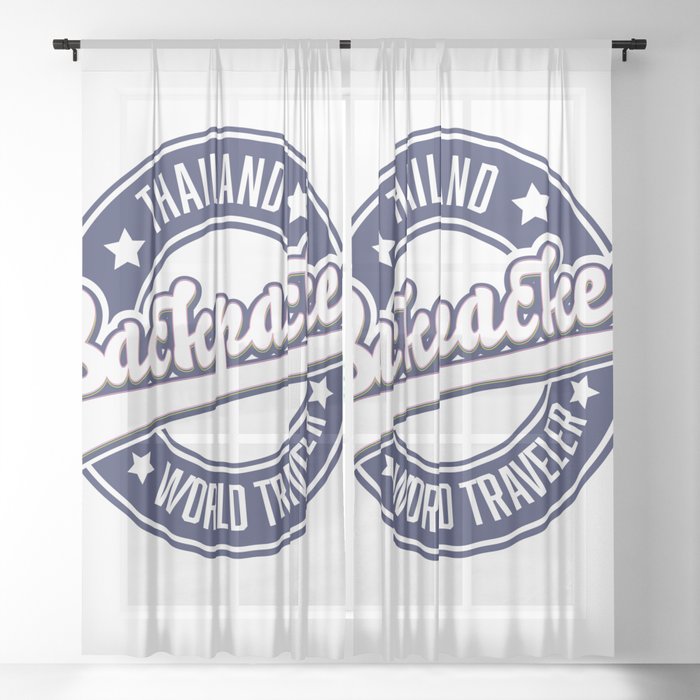 Thailand Backpacker World Traveler logo. Sheer Curtain