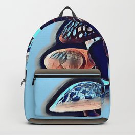 Uproar Blue Shrooms Backpack | Digital, Rain, Blue, Debbie, Mushroom, Curated, Jensen, Art, Nature, Forage 