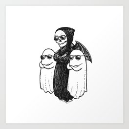 Cute Grim Reaper and Ghosts Art Print