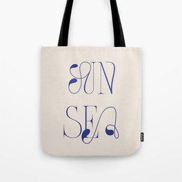 Sun Sea Typography | Summer Saying | Blue Sun Quote Tote Bag
