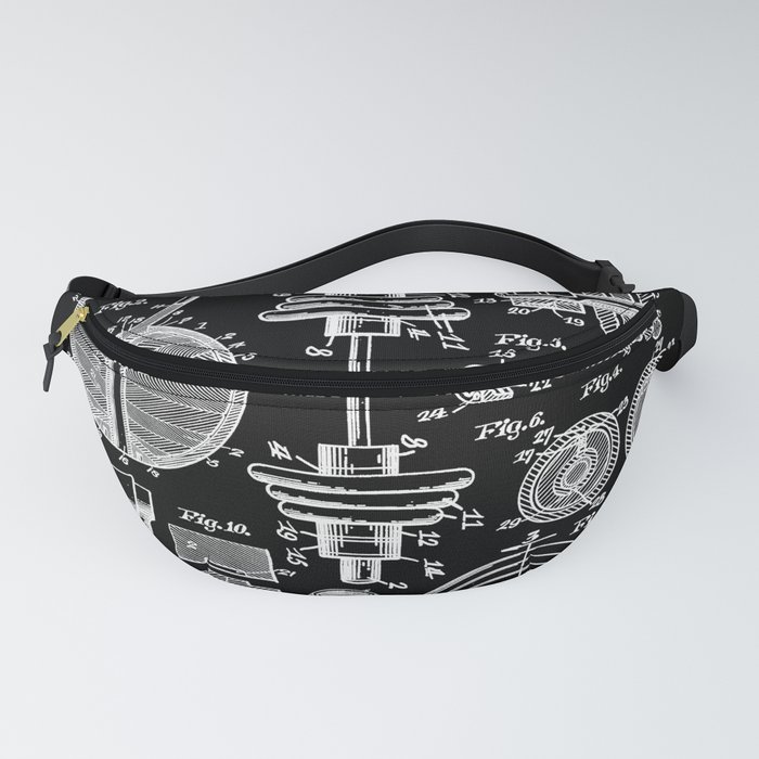 Gym Fitness Workout Dumbbell Kettlebell Vintage Patent Print Fanny Pack