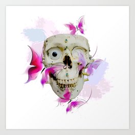 Skull and Butterfly Watercolor design Art Print