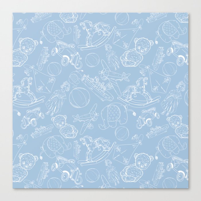 Pale Blue and White Toys Outline Pattern Canvas Print