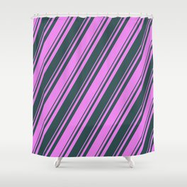 [ Thumbnail: Violet and Dark Slate Gray Colored Lines Pattern Shower Curtain ]