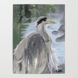 Great Heron by the pond Poster