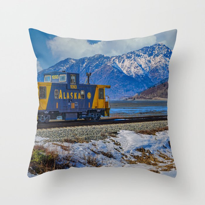 Caboose II - Alaska Railroad Train, Turnagain Arm Throw Pillow