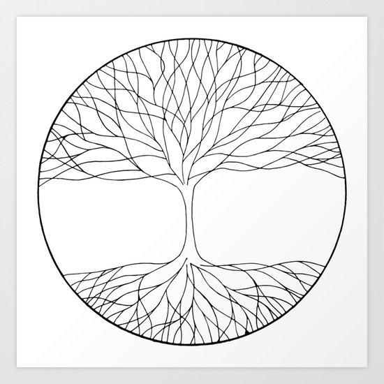Black And White Minimalist Tree Of Life Line Drawing Art Print By Vikkart Society6