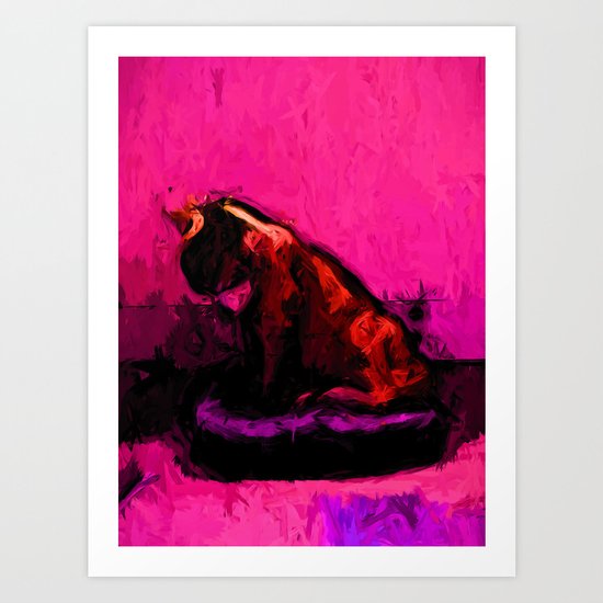 Cat and a Pink Wall Art Print