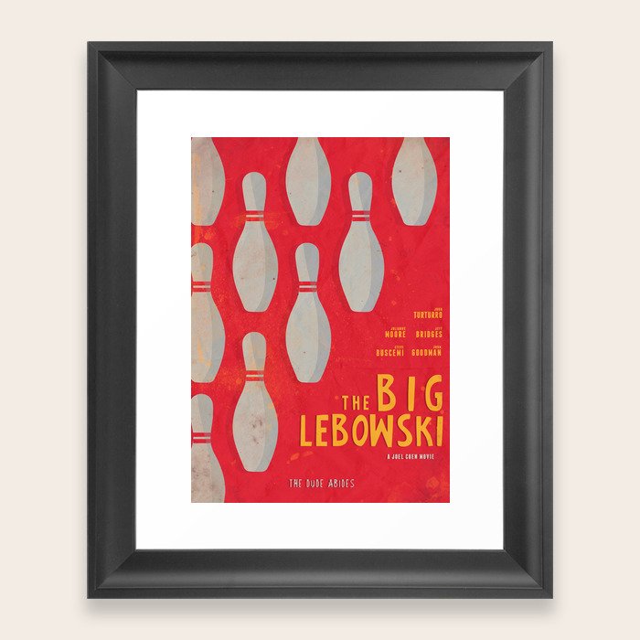 The Big Lebowski Movie Poster, Coen brothers film, Jeff Bridges, John Turturro, bowling Framed