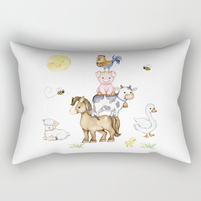 Watercolor Farm Animals Stacked Rectangular Pillow