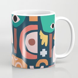 Abstract Playground Coffee Mug | Merrygoround, Eye, Bright, Trees, Red, Papercut, Green, Character, Curated, Handcut 