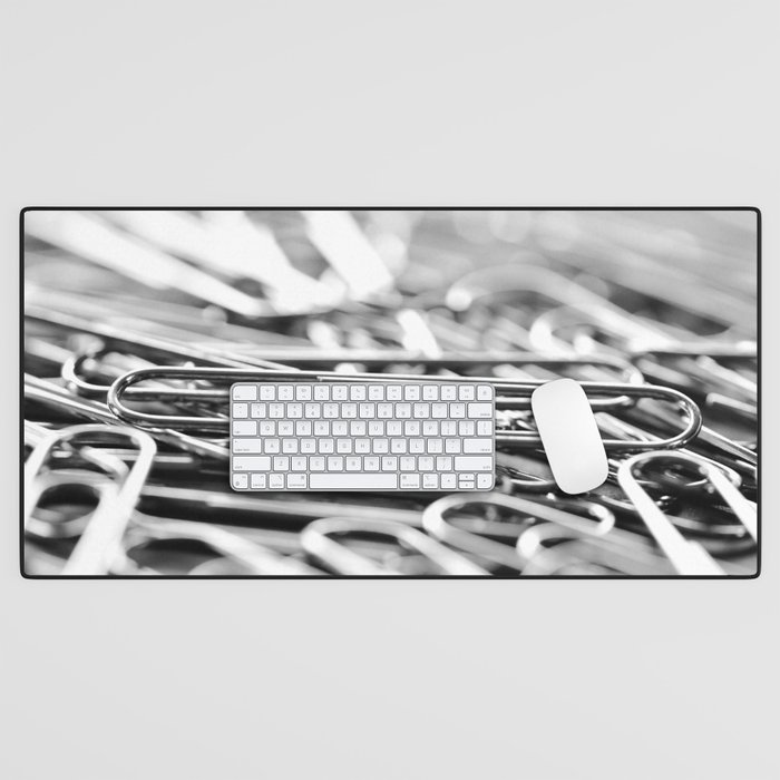 Black and white paperclips -- Macro office art -- Desk Mat