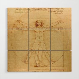 The Vitruvian Man 1405 (L Uomo Vitruviano) Leonardo da Vinci Artwork for Prints Posters Tshirts Men Wood Wall Art