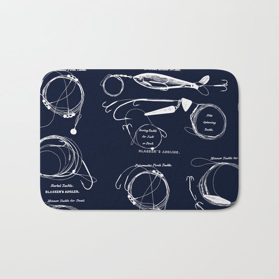 Maritime pattern- white fishing gear on darkblue backround Bath Mat