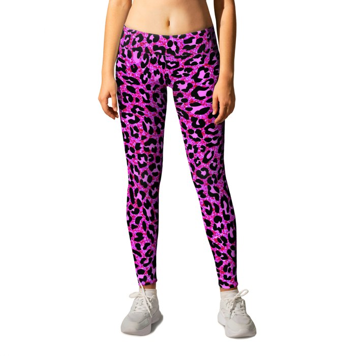 Pink & Black Glitter Cheetah Print Leggings by Aloke Design