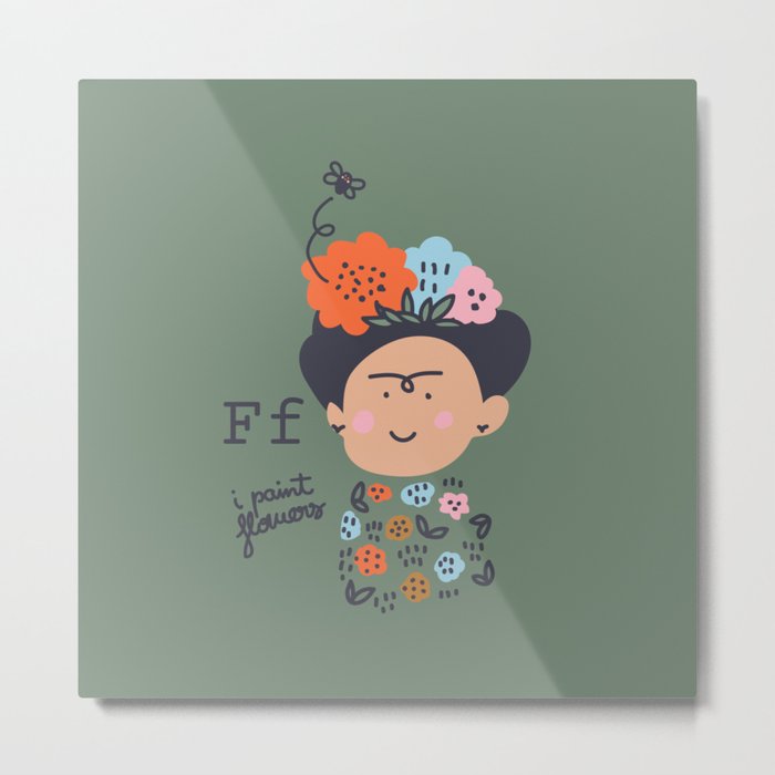 f is for Frida, fly and flowers Metal Print