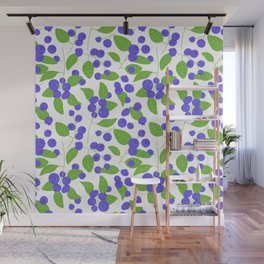 Blueberry fruit seamless pattern illustration  Wall Mural