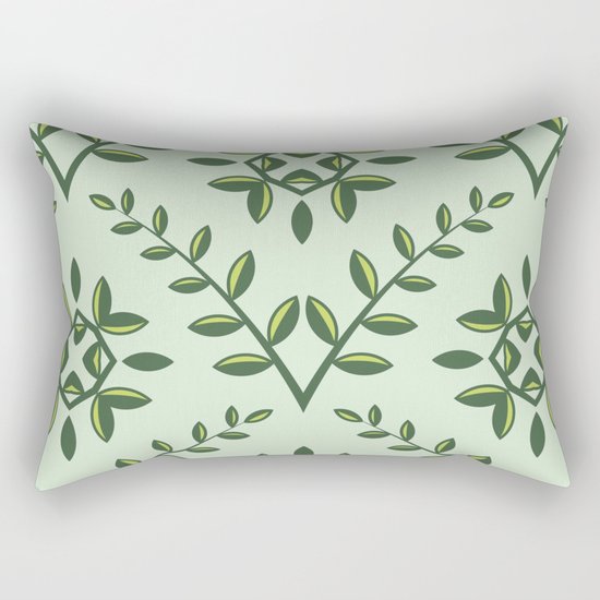 Green Olive Branch Pattern Rectangular Pillow