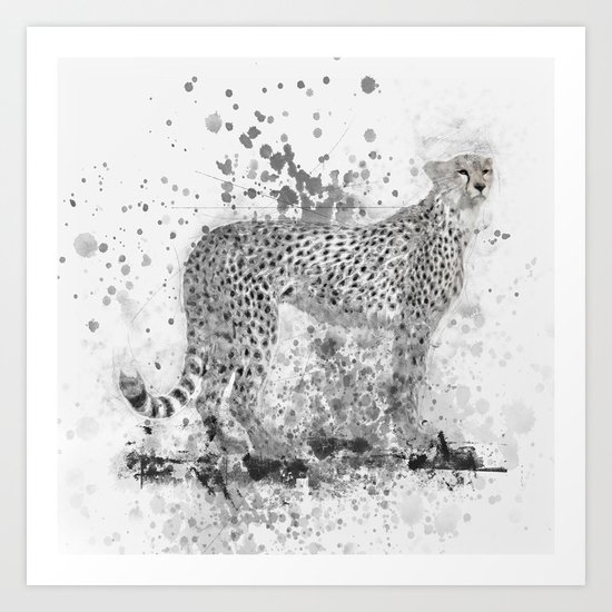 Cheetah in Black and White Art Print