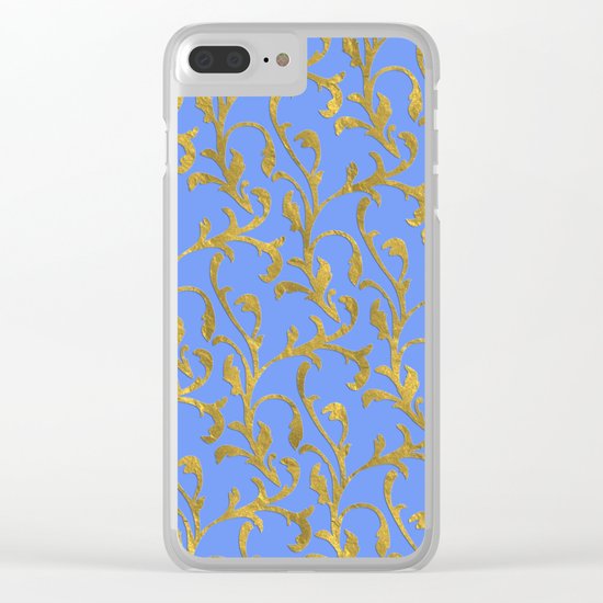 Queenlike on blue I- gold ornament on blue backround- elegant pattern Clear iPhone Case