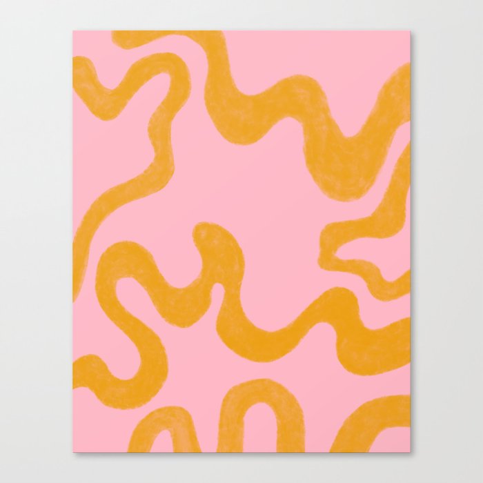 Cheerful Liquid Swirls - mustard yellow and pink Canvas Print